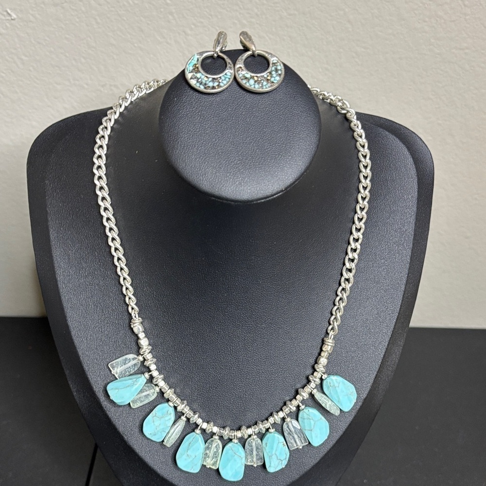 Kenneth’s Cole Turquoise Silver Tone Necklace Earring Set Boho Western Jewelry